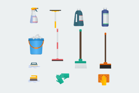 Cleaning Tools Illustration Icons Set