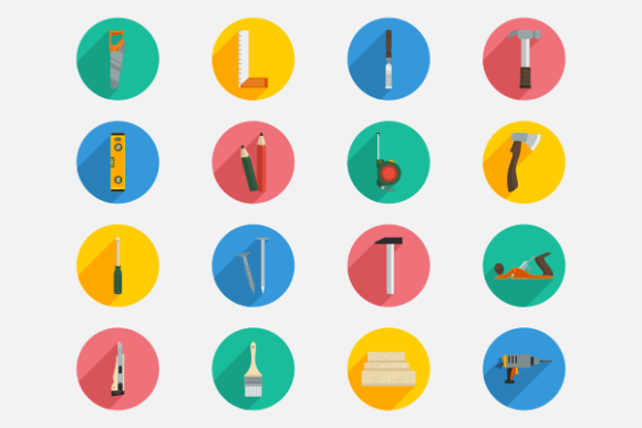Flat Style Carpentry Equipment Icons Set for Modern Design and Workflow
