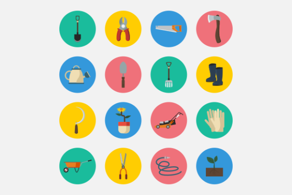 Flat Style Gardening Equipment Icons Set for Web and Print Projects