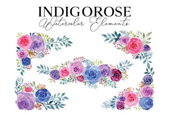 Indigo Rose Floral Element: A Beautiful Watercolor Design for Creative Projects