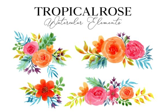Tropical Rose Floral Element: A Unique Watercolor Design for Creative Projects