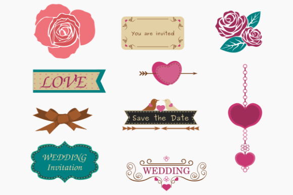 Wedding Ornaments Icons Set